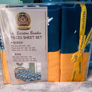 Papapiyay Blue and Orange Bamboo Sheet Set